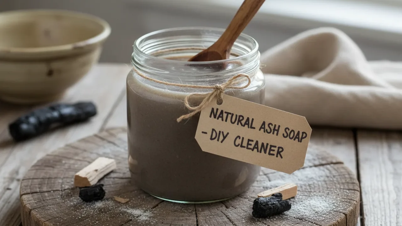 Słoik z domowym mydłem z popiołu drzewnego po dwóch tygodniach dojrzewania