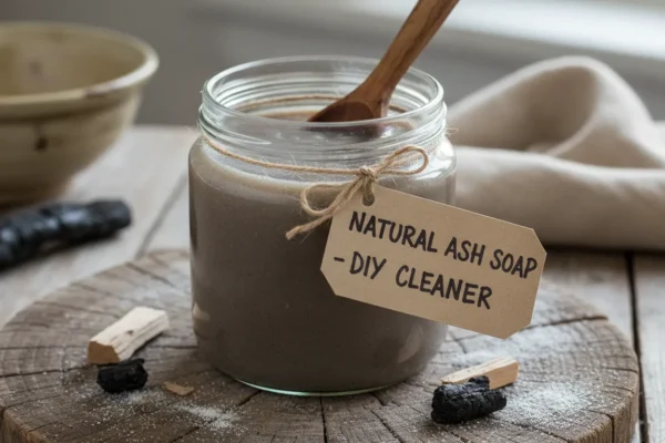 Słoik z domowym mydłem z popiołu drzewnego po dwóch tygodniach dojrzewania